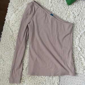 Old Navy One-Shoulder Ribbed Long Sleeve Top in Beige